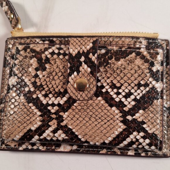 Microfiber Snake Grain Faux Leather Women's Compact/Slim Wallet Tan/Black - Picture 1 of 6